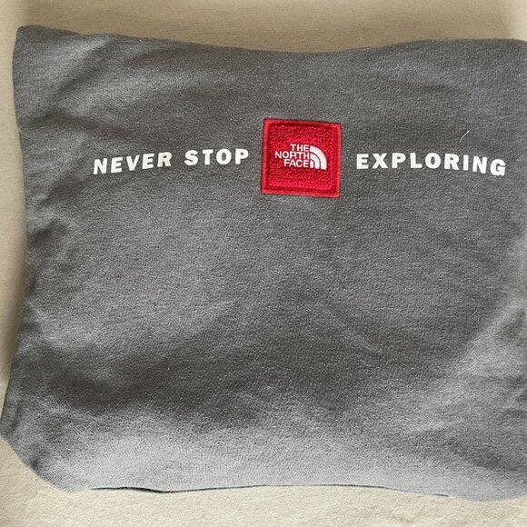 North Face Hoodie Men's Large Gray Pullover Never Stop Exploring Logo Sweatshirt - Picture 4 of 4